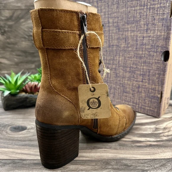 NIB Born Cass Block Heel Lace Up Distressed Suede Ankle Combat Boots Rust - Picture 10 of 13